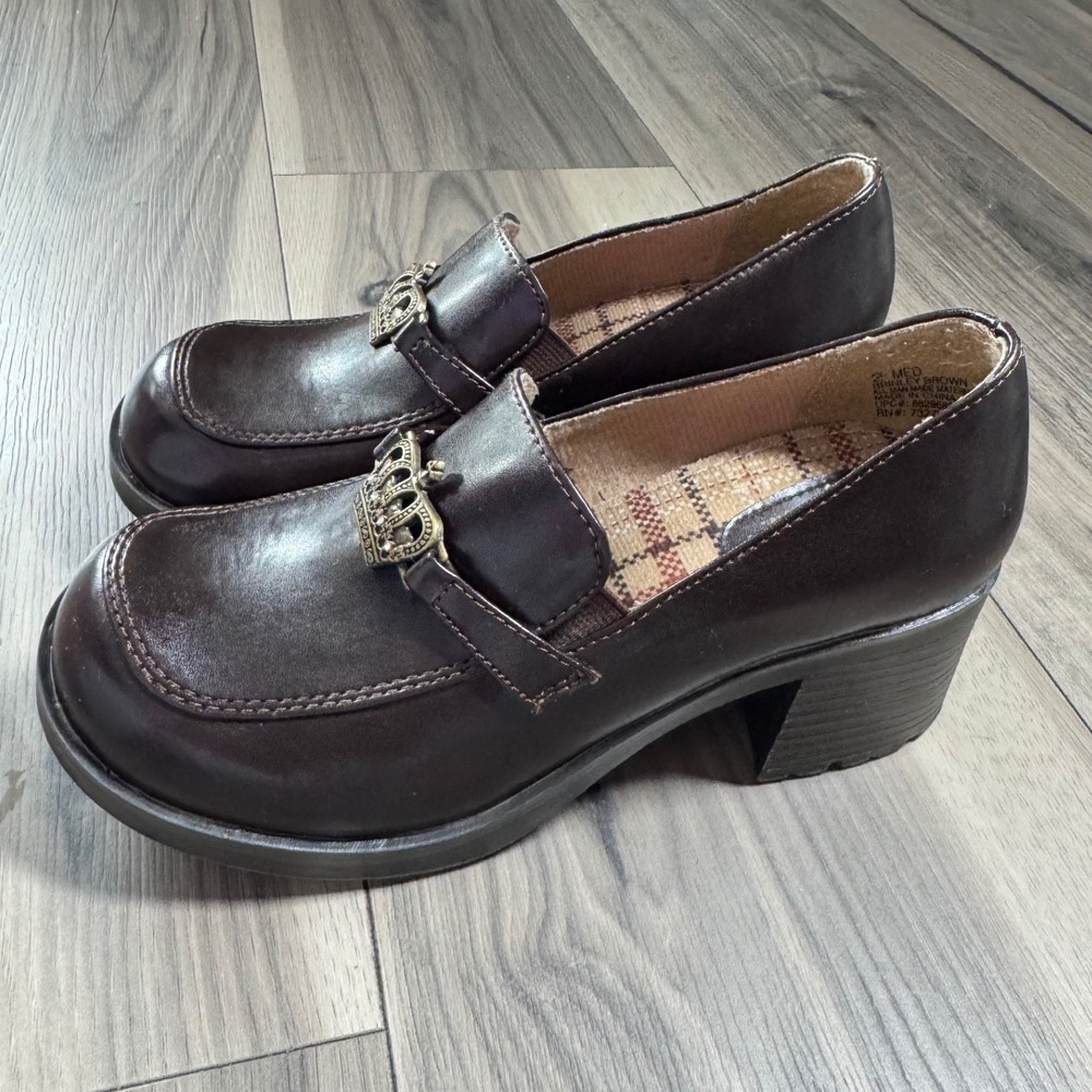 Sonoma Brinley Brown Chunky Platform Loafers Girls Size 2M Crown Detail Lug Sole